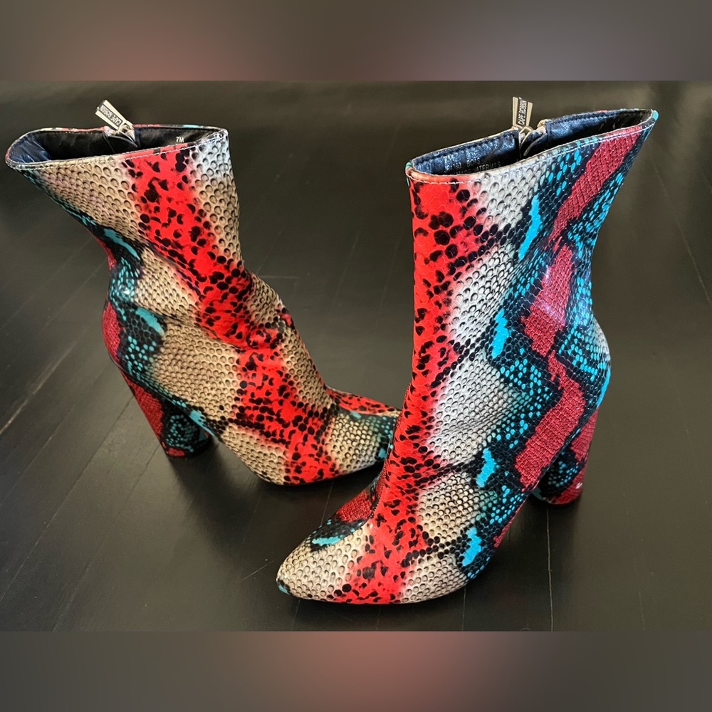 Snake skin design colorful knee high boots